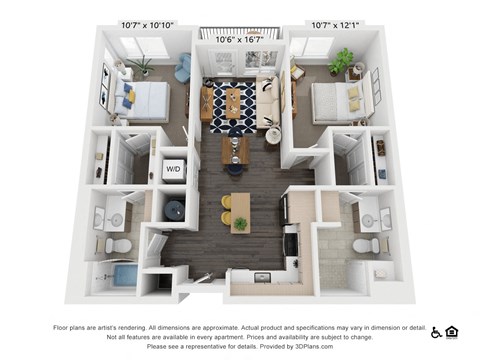 Floor plan for 2 beds, 2 baths, 996 sqft